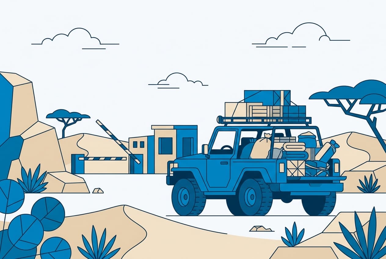 Flat illustration of vehicles, money, and buildings.